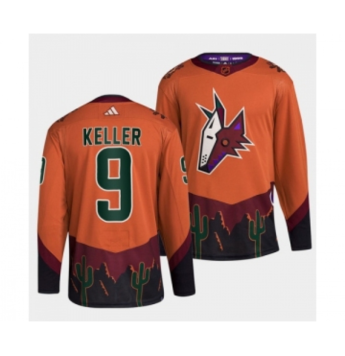 Men's Arizona Coyotes #9 Clayton Keller Orange 2022-23 Reverse Retro Stitched Jersey
