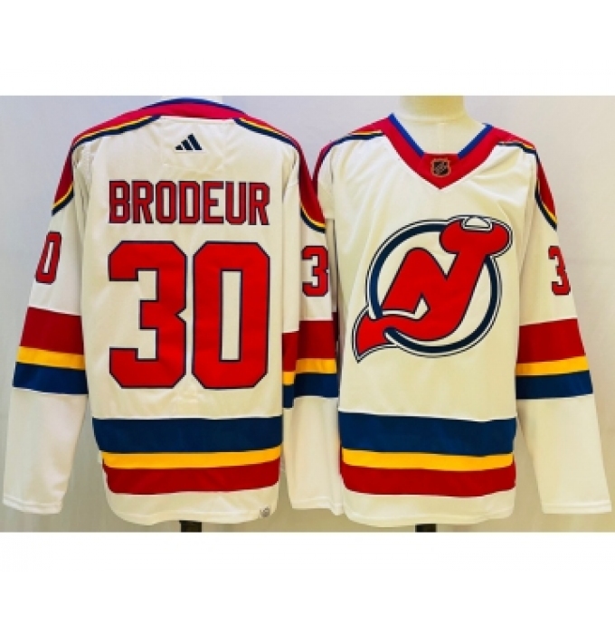 Men's New Jersey Devils #30 Martin Brodeur White 2022 Reverse Retro Authentic Jersey