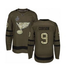 Men's St. Louis Blues #9 Shayne Corson Authentic Green Salute to Service 2019 Stanley Cup Final Bound Hockey Jersey