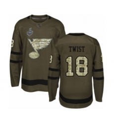 Youth St. Louis Blues #18 Tony Twist Premier Green Salute to Service 2019 Stanley Cup Final Bound Hockey Jersey