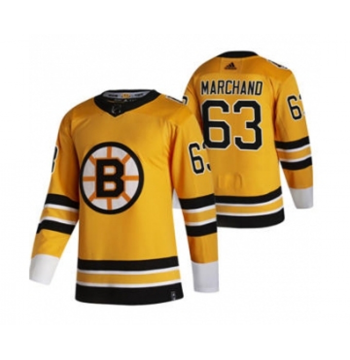 Men's Boston Bruins #63 Brad Marchand Yellow 2020-21 Reverse Retro Alternate Hockey Jersey