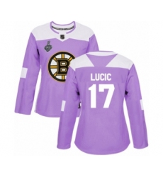 Women's Boston Bruins #17 Milan Lucic Authentic Purple Fights Cancer Practice 2019 Stanley Cup Final Bound Hockey Jersey