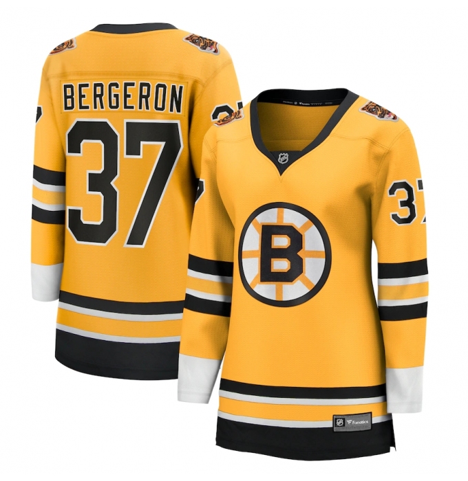 Women's Boston Bruins #37 Patrice Bergeron Fanatics Branded Gold 2020-21 Special Edition Breakaway Player Jersey