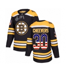 Men's Boston Bruins #30 Gerry Cheevers Authentic Black USA Flag Fashion 2019 Stanley Cup Final Bound Hockey Jersey
