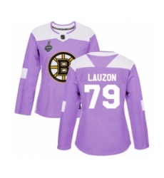 Women's Boston Bruins #79 Jeremy Lauzon Authentic Purple Fights Cancer Practice 2019 Stanley Cup Final Bound Hockey Jersey