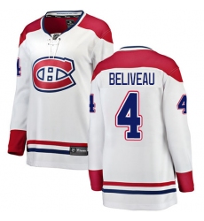 Women's Montreal Canadiens #4 Jean Beliveau Authentic White Away Fanatics Branded Breakaway NHL Jersey