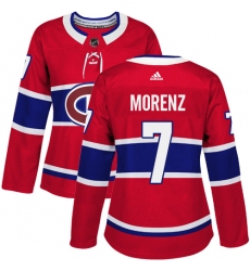 Women's Adidas Montreal Canadiens #7 Howie Morenz Authentic Red Home NHL Jersey