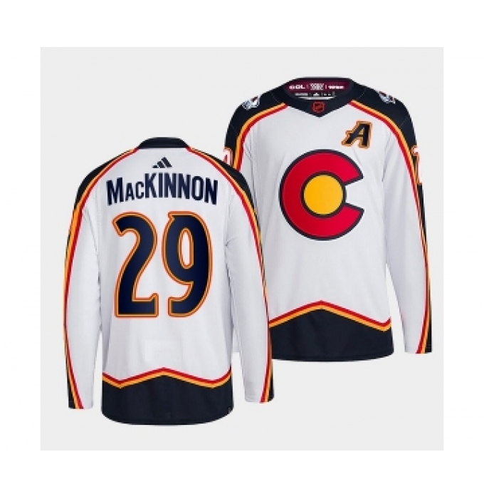 Men's Colorado Avalanche #29 Nathan MacKinnon White 2022-23 Reverse Retro Stitched Jersey