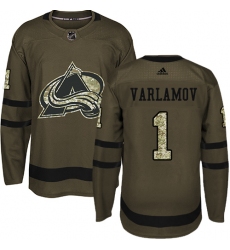 Men's Adidas Colorado Avalanche #1 Semyon Varlamov Authentic Green Salute to Service NHL Jersey