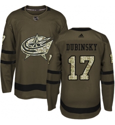 Youth Adidas Columbus Blue Jackets #17 Brandon Dubinsky Premier Green Salute to Service NHL Jersey