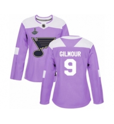 Women's St. Louis Blues #9 Doug Gilmour Authentic Purple Fights Cancer Practice 2019 Stanley Cup Champions Hockey Jersey