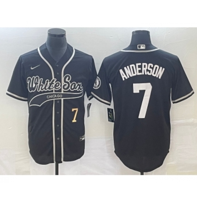 Men's Chicago White Sox #7 Tim Anderson Number Black Cool Base Stitched Baseball Jersey