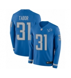 Youth Nike Detroit Lions #31 Teez Tabor Limited Blue Therma Long Sleeve NFL Jersey