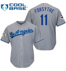 Youth Majestic Los Angeles Dodgers #11 Logan Forsythe Authentic Grey Road 2017 World Series Bound Cool Base MLB Jersey