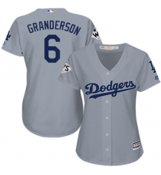 Women's Majestic Los Angeles Dodgers #6 Curtis Granderson Authentic Grey Road 2017 World Series Bound Cool Base MLB Jersey