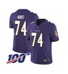 Men's Baltimore Ravens #74 James Hurst Purple Team Color Vapor Untouchable Limited Player 100th Season Football Jersey