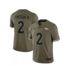 Men's Denver Broncos #2 Pat Surtain II 2022 Olive Salute To Service Limited Stitched Jersey