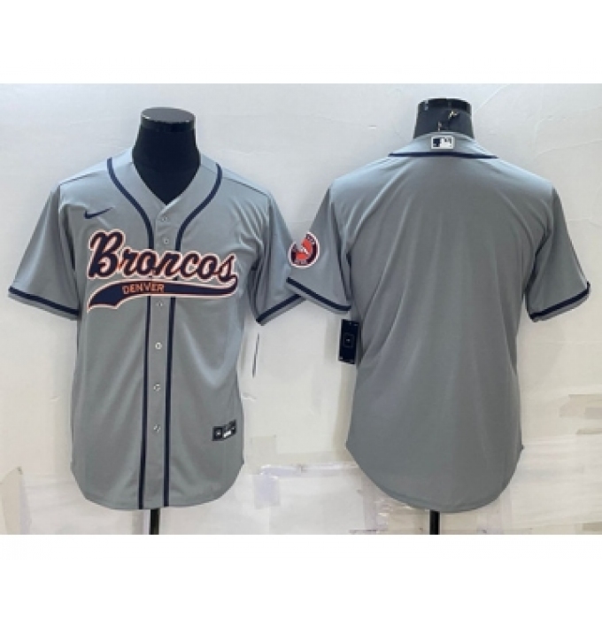 Men's Denver Broncos Blank Gray With Patch Cool Base Stitched Baseball Jersey