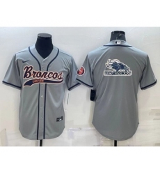 Men's Denver Broncos Gray Team Big Logo With Patch Cool Base Stitched Baseball Jersey