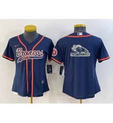Women's Denver Broncos Navy Team Big Logo With Patch Cool Base Stitched Baseball Jersey