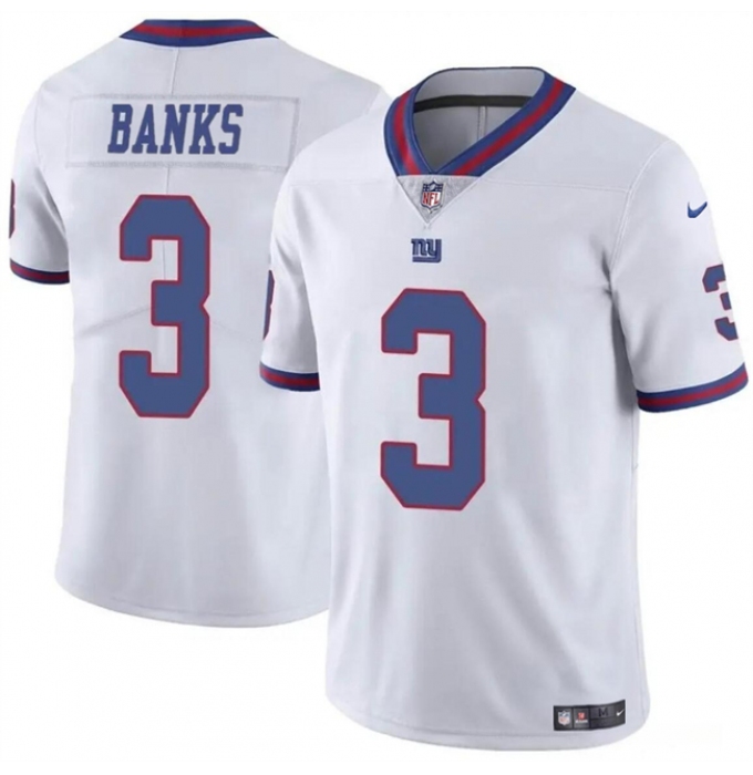 Men's New York Giants #3 Deonte Banks White Limited Football Stitched Jersey