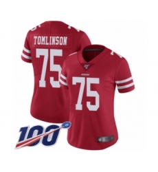 Women's San Francisco 49ers #75 Laken Tomlinson Red Team Color Vapor Untouchable Limited Player 100th Season Football Jersey