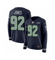 Women's Nike Seattle Seahawks #92 Nazair Jones Limited Navy Blue Therma Long Sleeve NFL Jersey
