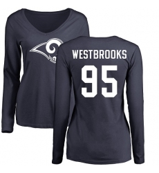 NFL Women's Nike Los Angeles Rams #95 Ethan Westbrooks Navy Blue Name & Number Logo Slim Fit Long Sleeve T-Shirt