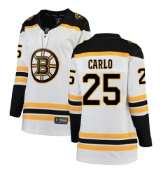 Women's Boston Bruins #25 Brandon Carlo Authentic White Away Fanatics Branded Breakaway NHL Jersey
