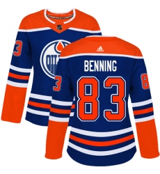 Women's Adidas Edmonton Oilers #83 Matt Benning Authentic Royal Blue Alternate NHL Jersey