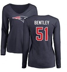 NFL Women's Nike New England Patriots #51 Ja'Whaun Bentley Navy Blue Name & Number Logo Slim Fit Long Sleeve T-Shirt