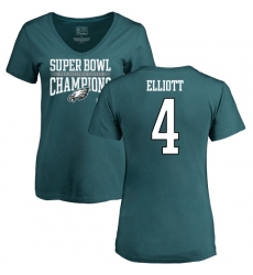 Women's Nike Philadelphia Eagles #4 Jake Elliott Green Super Bowl LII Champions V-Neck T-Shirt