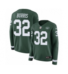 Women's Nike New York Jets #32 Juston Burris Limited Green Therma Long Sleeve NFL Jersey