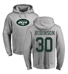 NFL Nike New York Jets #30 Rashard Robinson Ash Name & Number Logo Pullover Hoodie