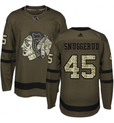 Men's Adidas Chicago Blackhawks #45 Luc Snuggerud Authentic Green Salute to Service NHL Jersey