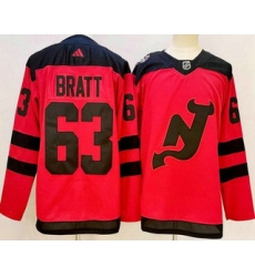 Men's New Jersey Devils #63 Jesper Bratt Red 2024 Stadium Series Authentic Jersey