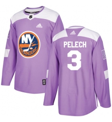 Men's Adidas New York Islanders #3 Adam Pelech Authentic Purple Fights Cancer Practice NHL Jersey