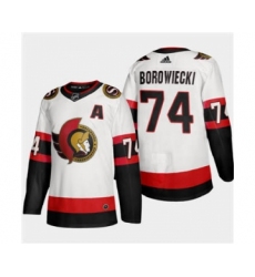 Men's Ottawa Senators #74 Mark Borowiecki White 2020-21 Authentic Player Away Stitched Hockey Jersey