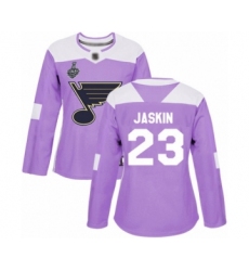 Women's St. Louis Blues #23 Dmitrij Jaskin Authentic Purple Fights Cancer Practice 2019 Stanley Cup Final Bound Hockey Jersey