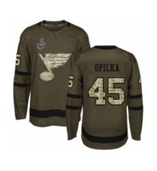 Youth St. Louis Blues #45 Luke Opilka Authentic Green Salute to Service 2019 Stanley Cup Final Bound Hockey Jersey