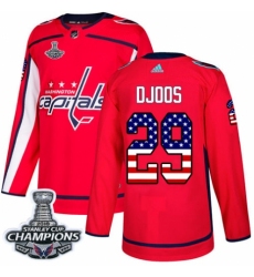Youth Adidas Washington Capitals #29 Christian Djoos Authentic Red USA Flag Fashion 2018 Stanley Cup Final Champions NHL Jersey