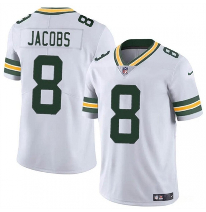 Men's Green Bay Packers #8 Josh Jacobs White Vapor Limited Football Stitched Jersey