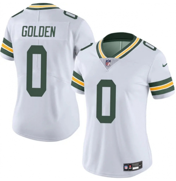 Women's Green Bay Packers #0 Matthew Golden White 2025 Draft Vapor Untouchable Limited Stitched Football Jersey(Run Small)