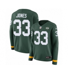 Women's Nike Green Bay Packers #33 Aaron Jones Limited Green Therma Long Sleeve NFL Jersey