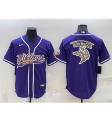 Men's Minnesota Vikings Purple Team Big Logo With Patch Cool Base Stitched Baseball Jersey