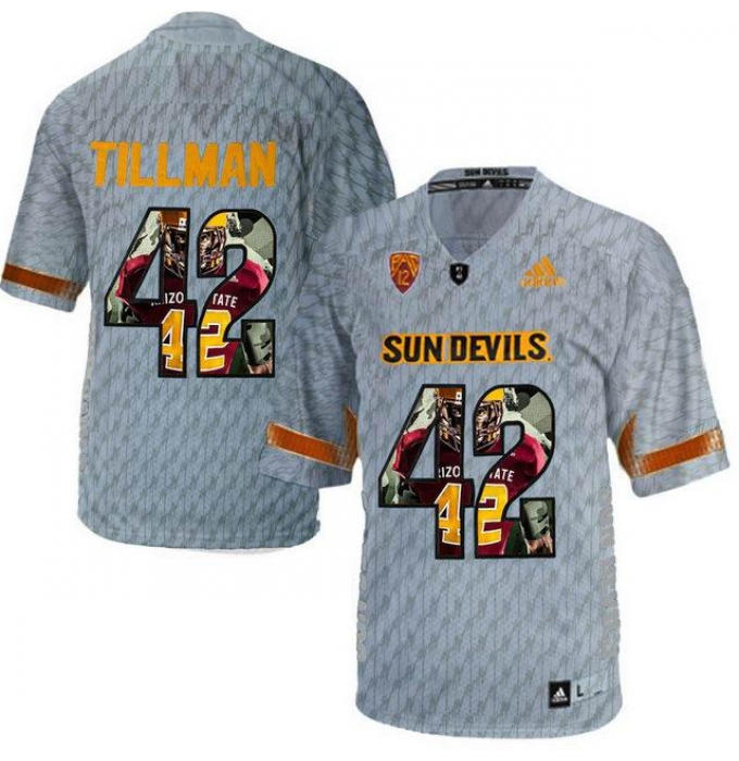 Arizona State Sun Devils #42 Pat Tillman Gray Team Logo Print College Football Jersey2