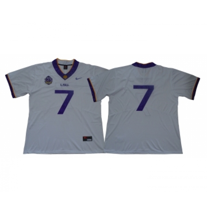 LSU Tigers #7 White 125 Sesons Nike College Football Jersey