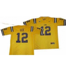 NCAA LSU Tigers 12 LEE yellow jerseys