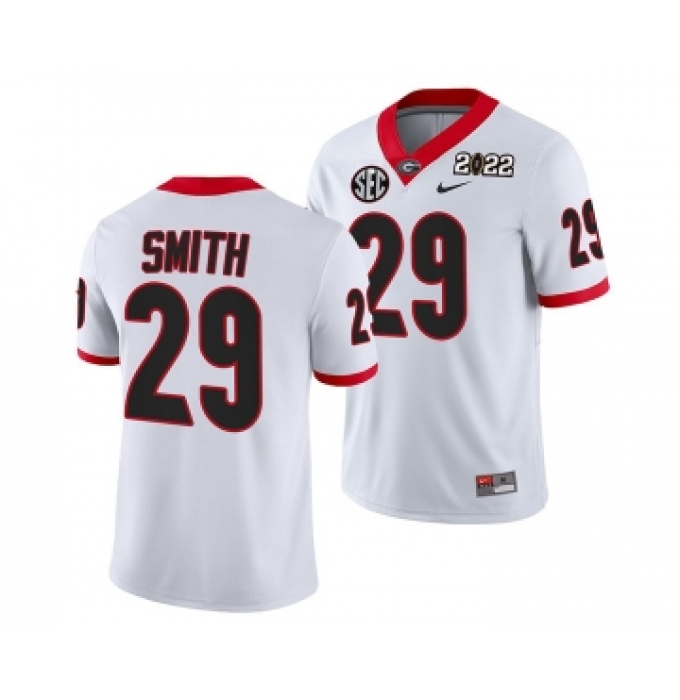 Men’s Georgia Bulldogs #29 Christopher Smith 2022 Patch White College Football Stitched Jersey