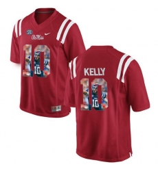 Ole Miss Rebels #10 Chad Kelly Red With Portrait Print College Football Jersey